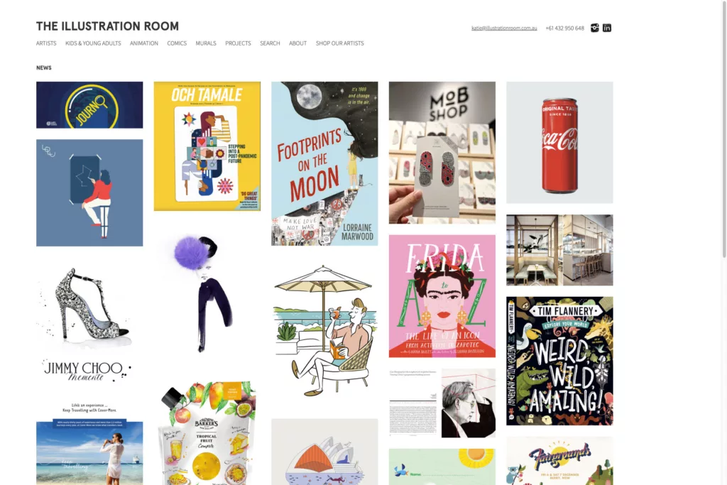 Screenshot from The Illustration Room showing the News archive page