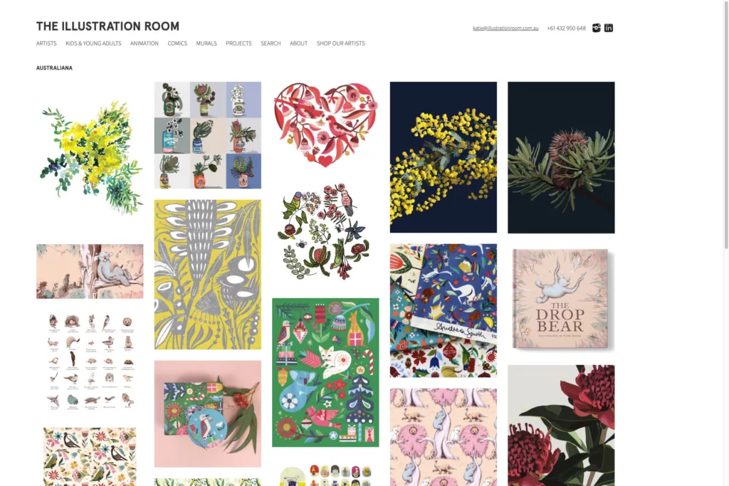Screenshot from The Illustration Room website, showing images in the Australiana keyword archive