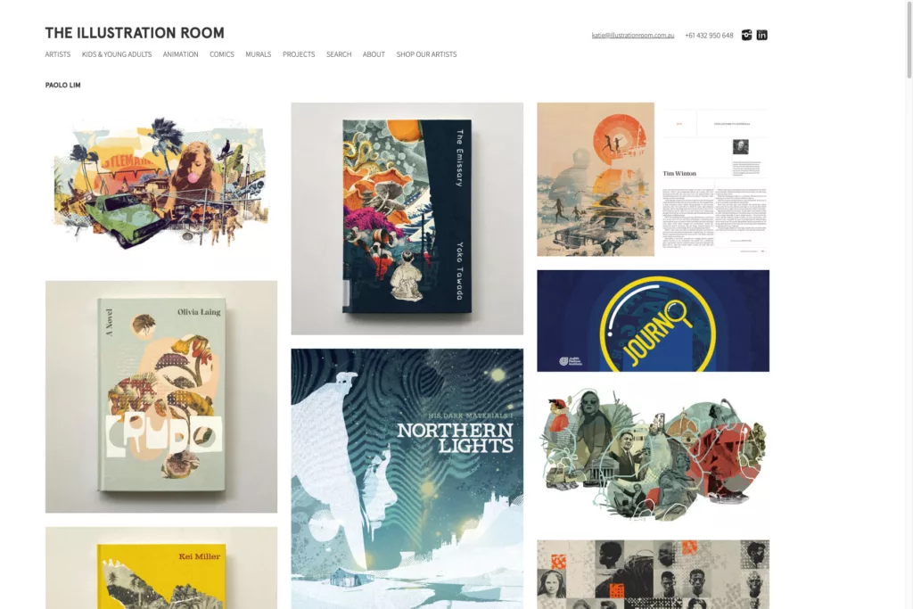 Screenshot of the Illustration Room website artist portfolio page